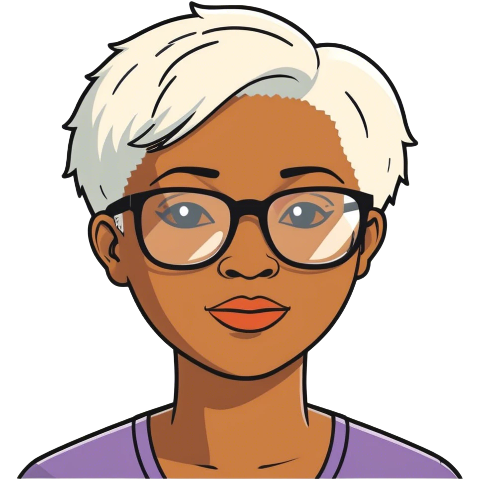African American woman short white hair glasses emoji