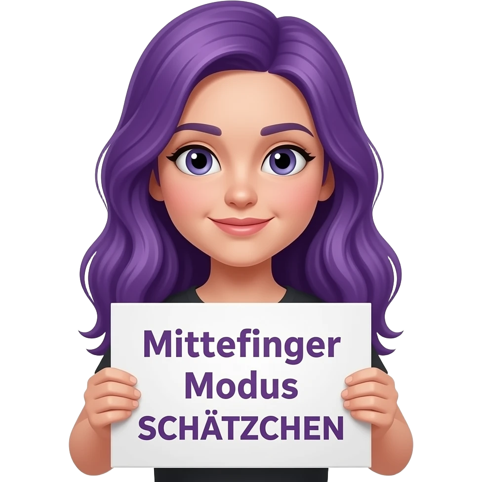 girl with long purple hair holding a Mittelfinger Modus SCHÄTZCHEN sign emoji