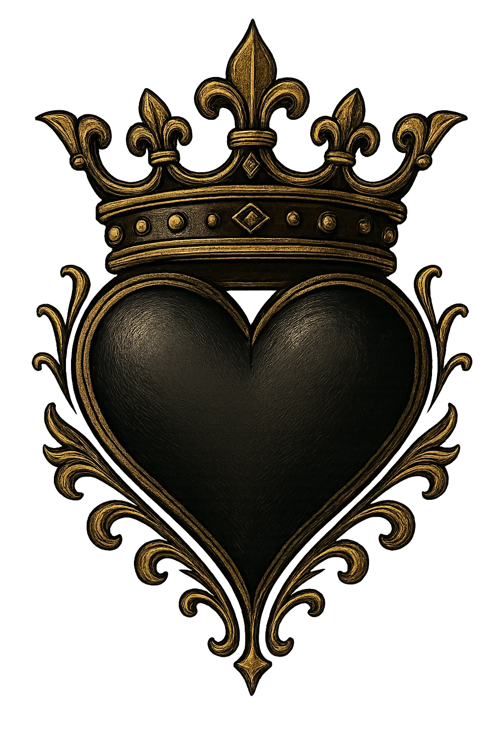 gothic style heart with a crown, black and gold colors emoji