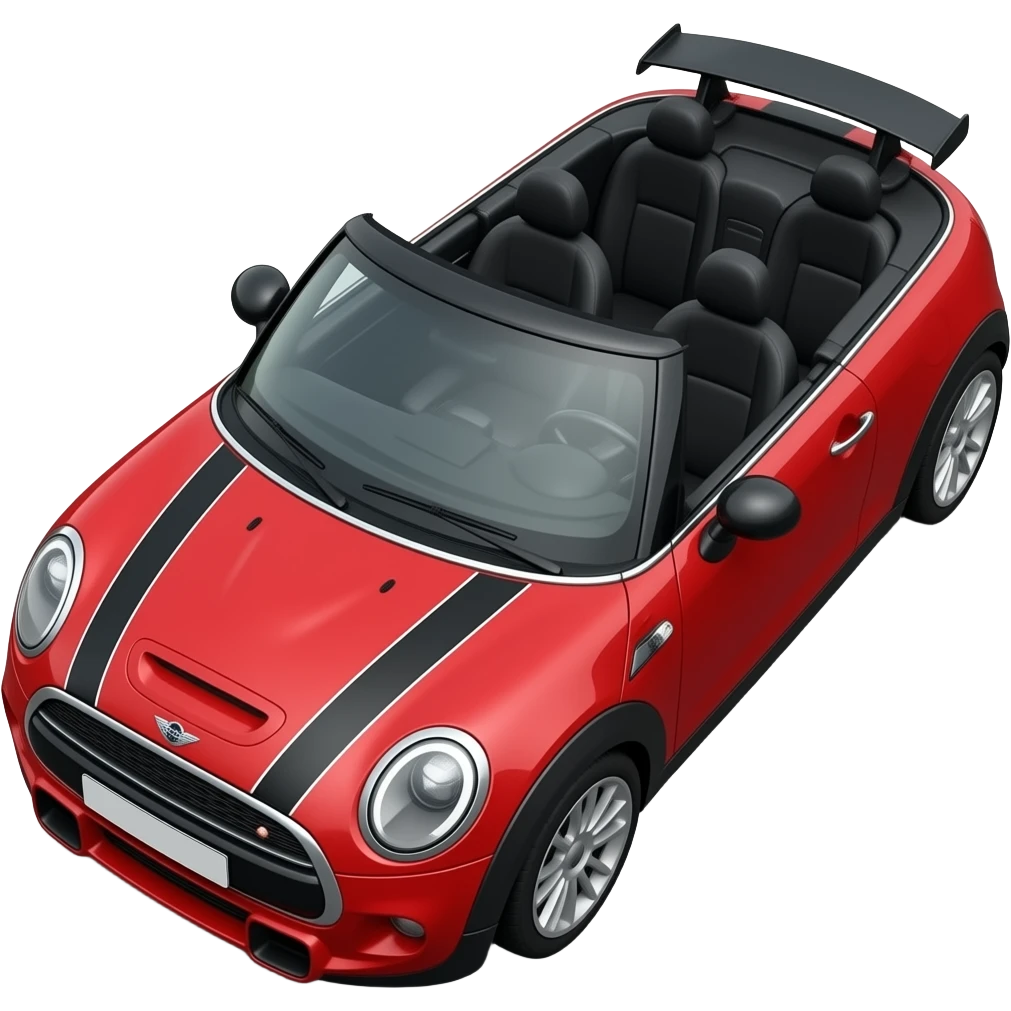 Red mini cooper black stripes black top view from front left corner John cooper works emoji