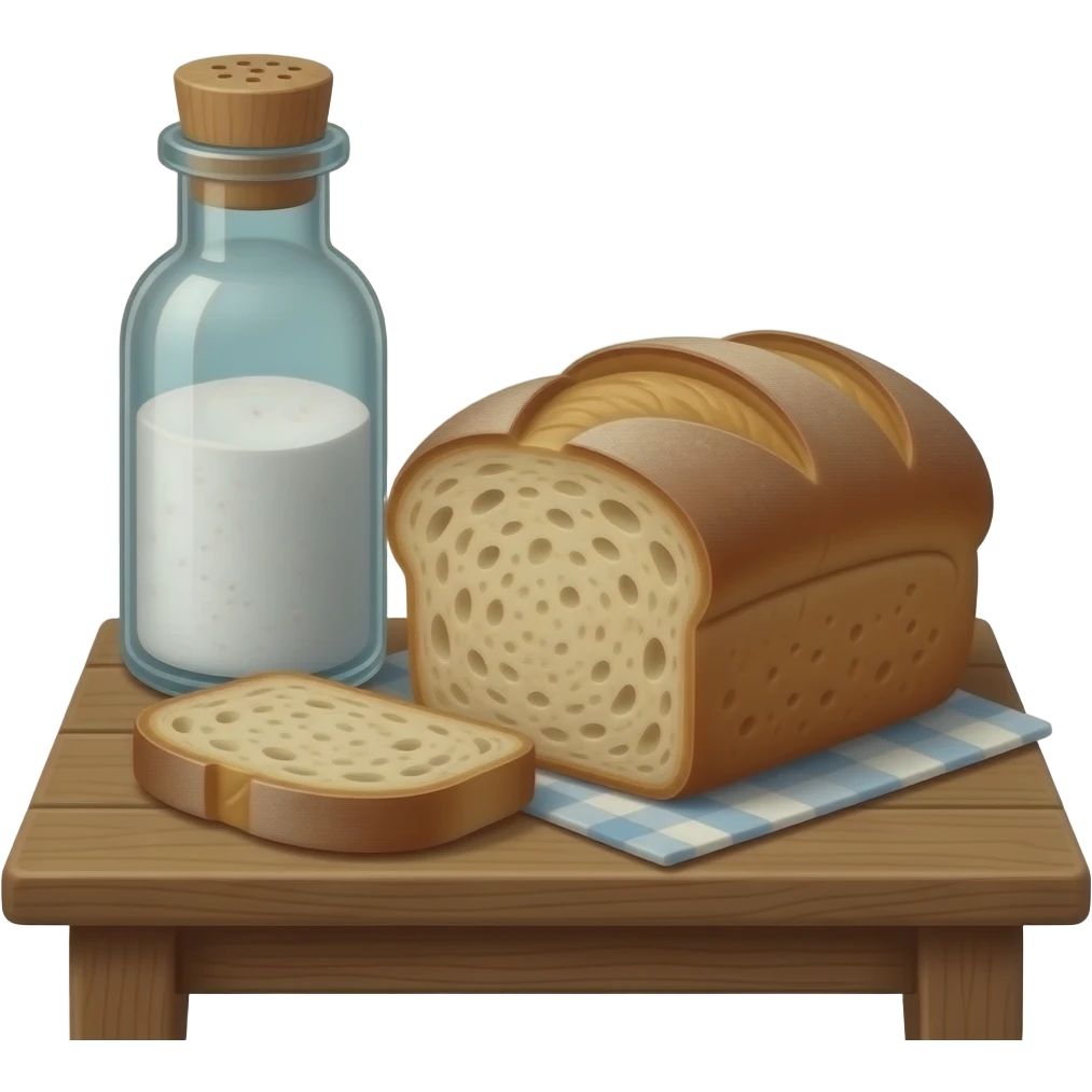 a bottle of salt (salt cellar) and a loaf of peasant bread - still life compositio emoji