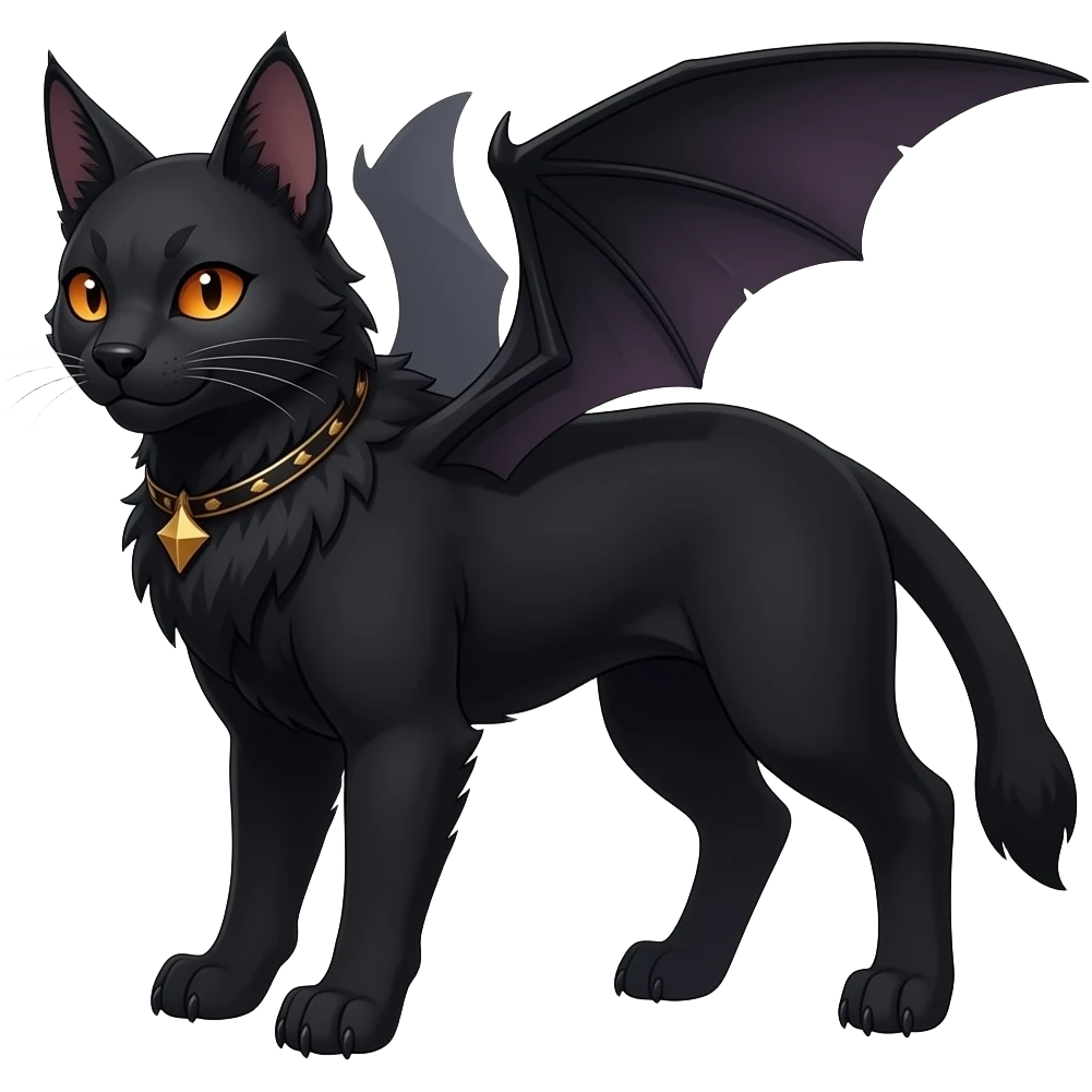 Dark Vampiric Black Lykoi-Caracal-Bat-Litten-Torracat-Noibat-Hybrid (Full body) emoji