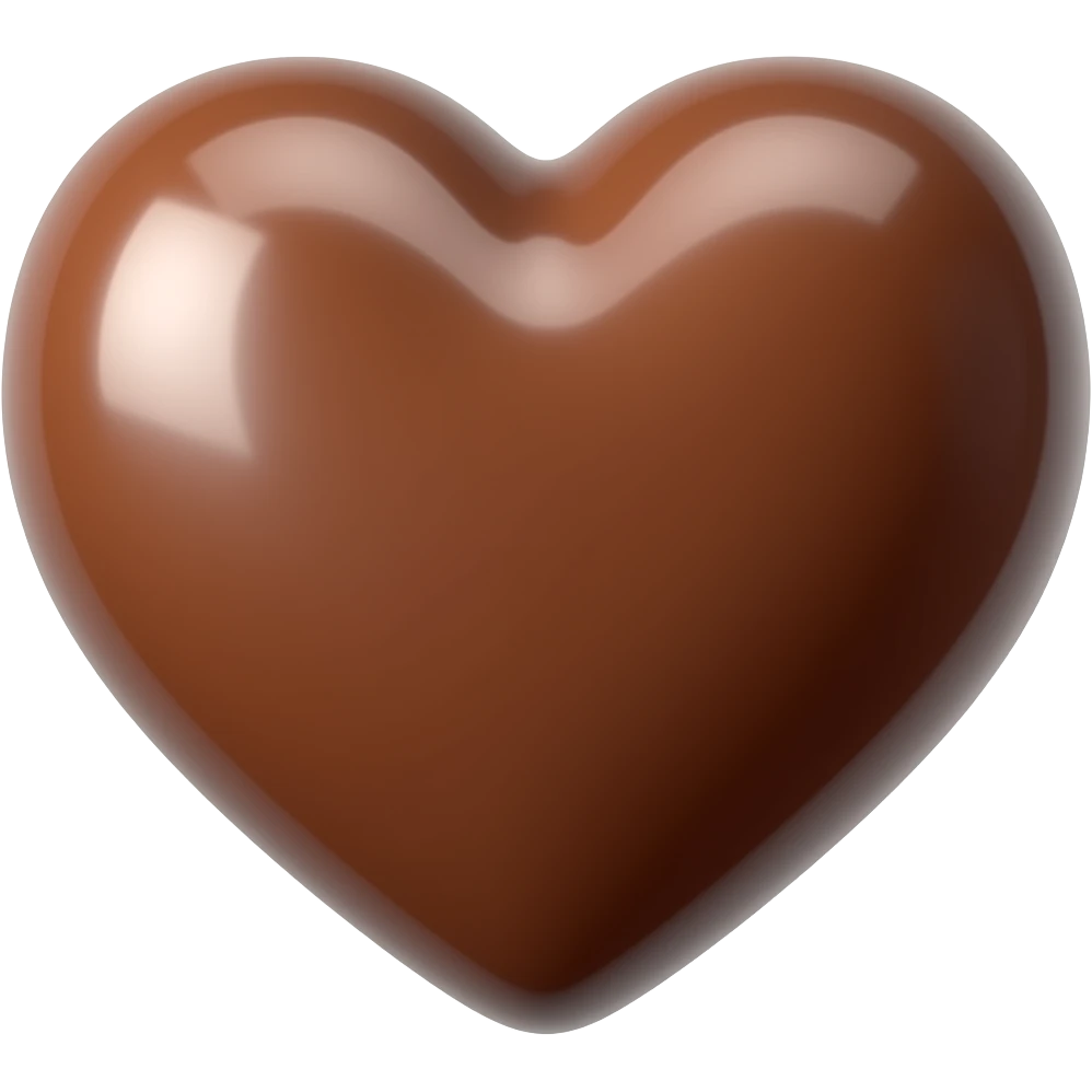 3D realistic icon of a gourmet heart-shaped milk chocolate in iOS emoji style, 7d4d2c color, on transparent background, detailed render. emoji