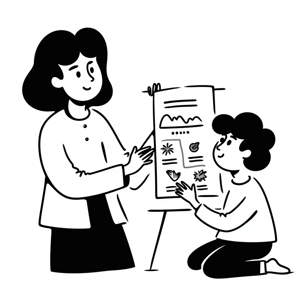 educator or speech therapist with child, who helps child with lessons emoji