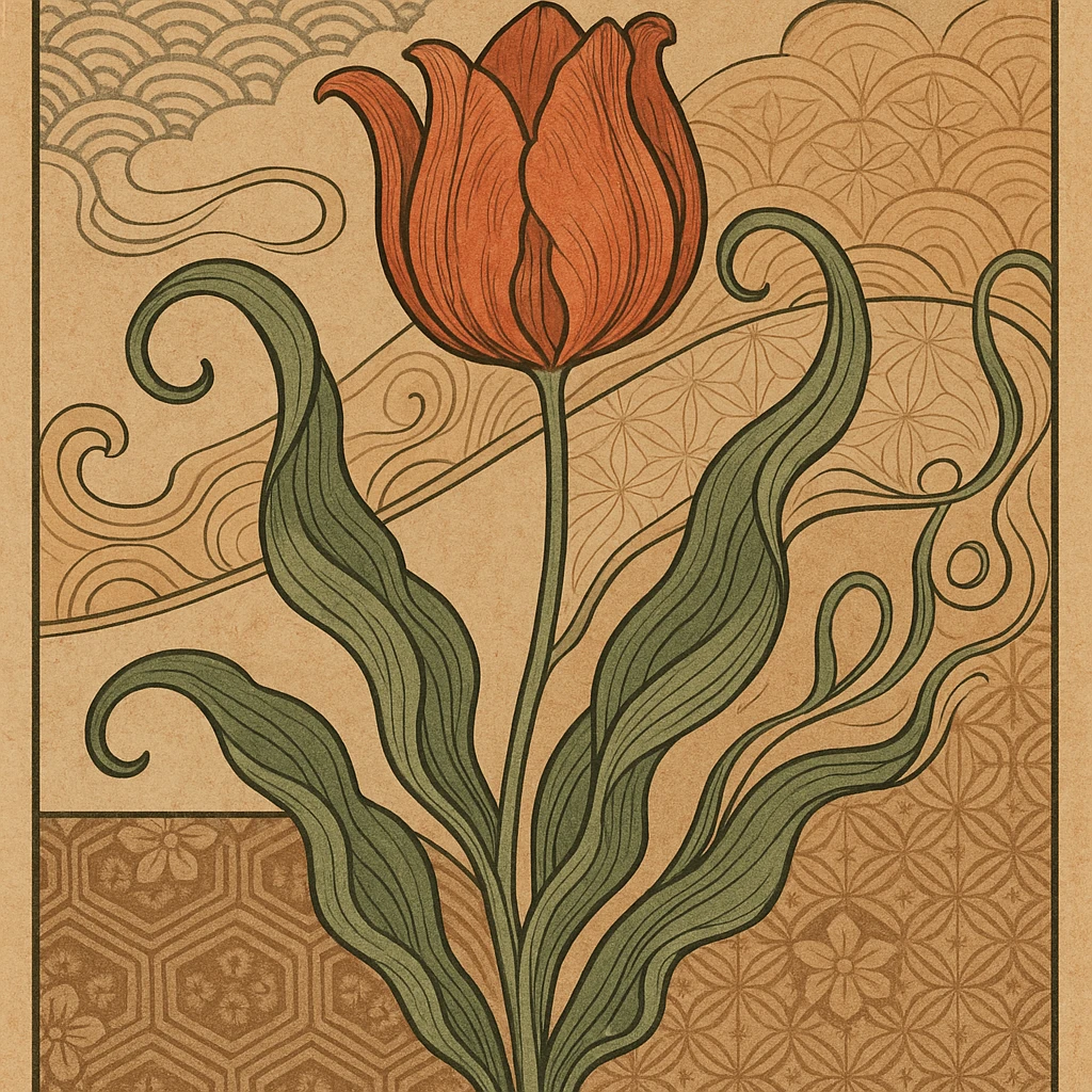 tulip in art nouveau style, vintage feel, elegant lines emoji