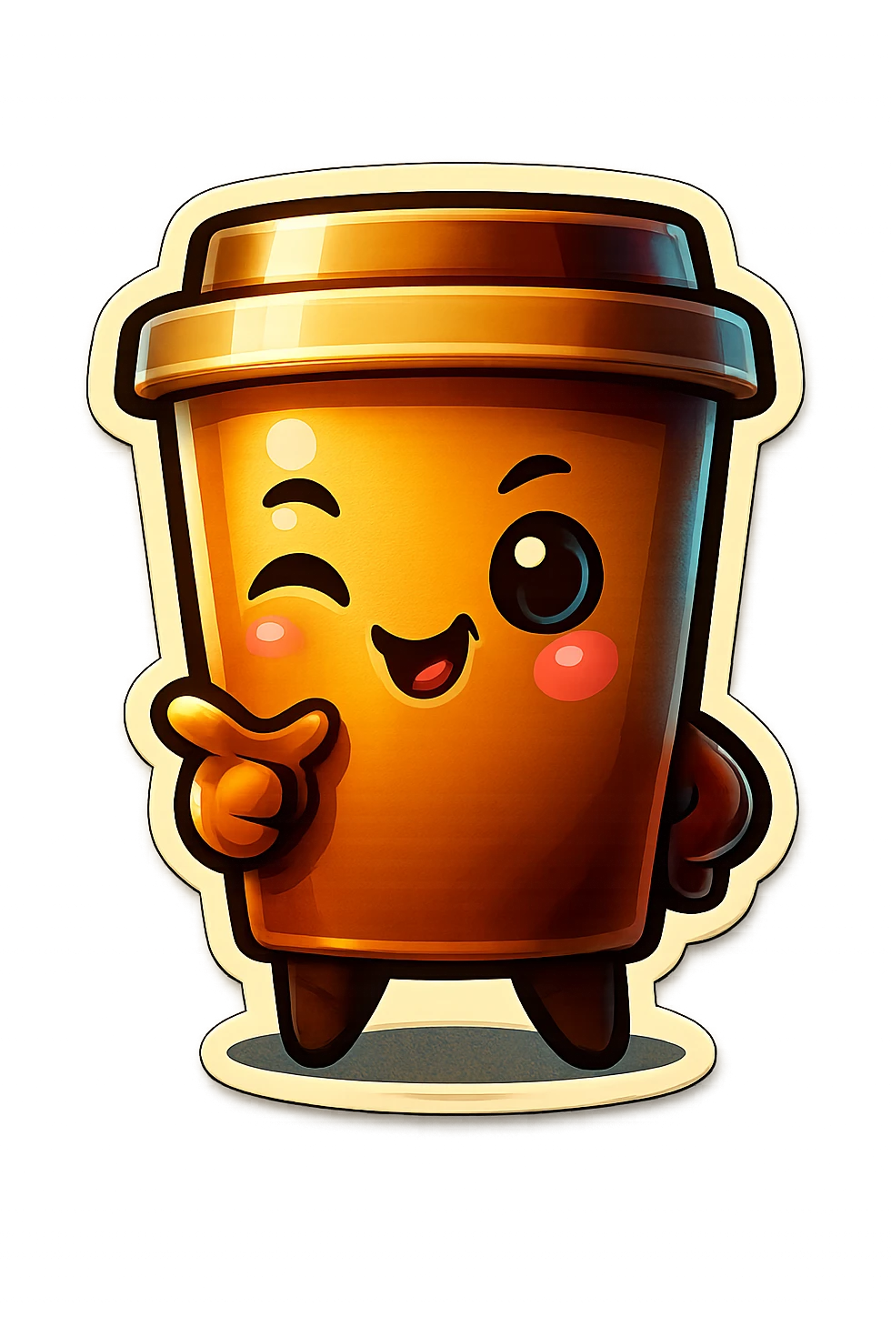 Tall coffee cup, flirty wink, pointing at viewer emoji