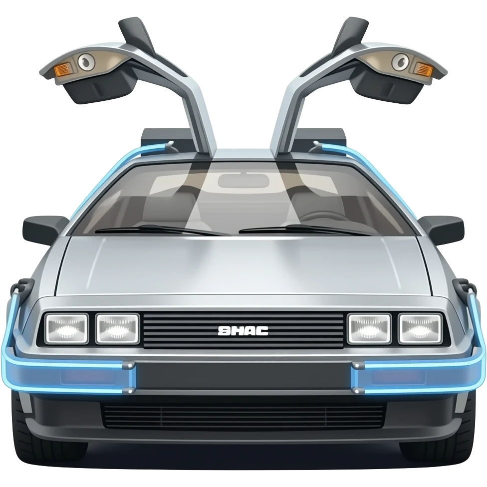 An electrified DeLorean car emoji