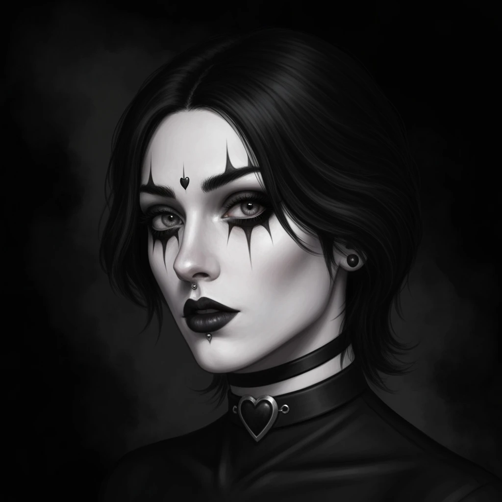 goth profile picture with a heart accent, cute, expressive, minimal, new variation 1 emoji