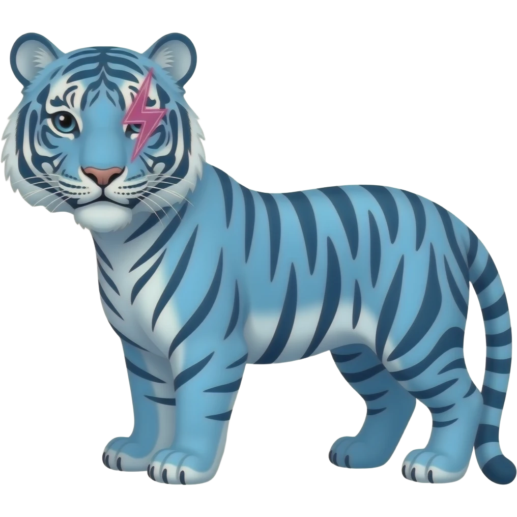 Make a light blue tiger with a pink thunder ne’er the eye emoji