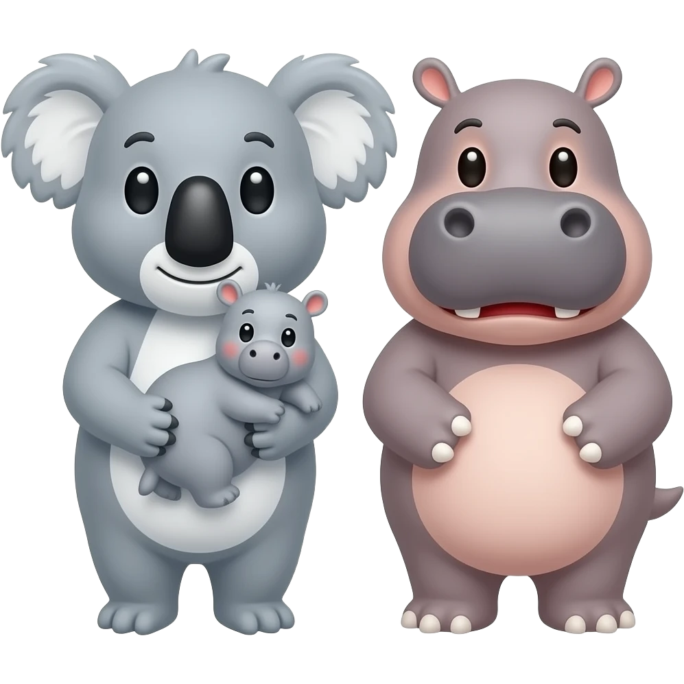 Koala and hippo holding cute baby hippo emoji