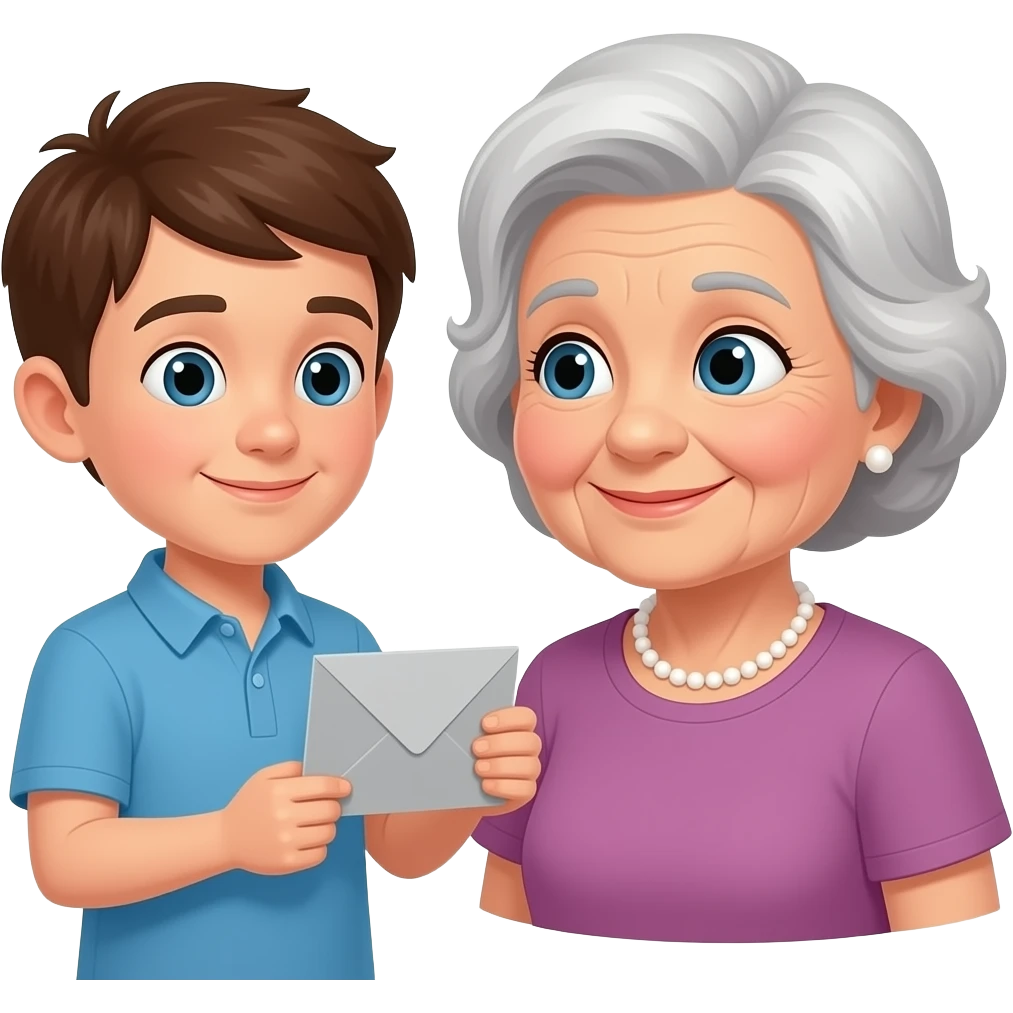 внук дарит бабушке седой открытку emoji