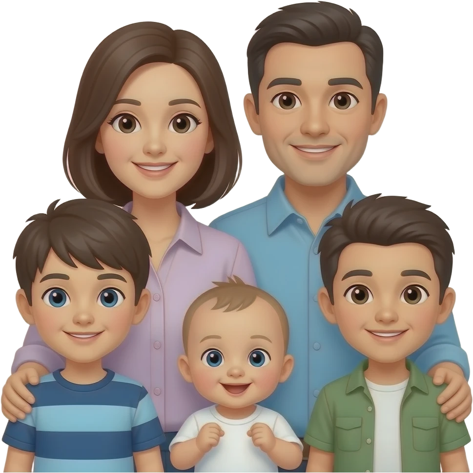 parents with 3 kids, two older boys and a baby emoji