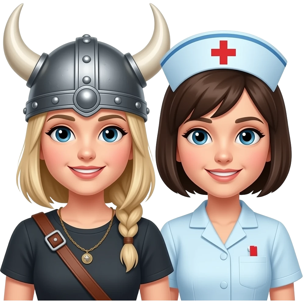 Viking helmet woman and nurse short hair couple emoji