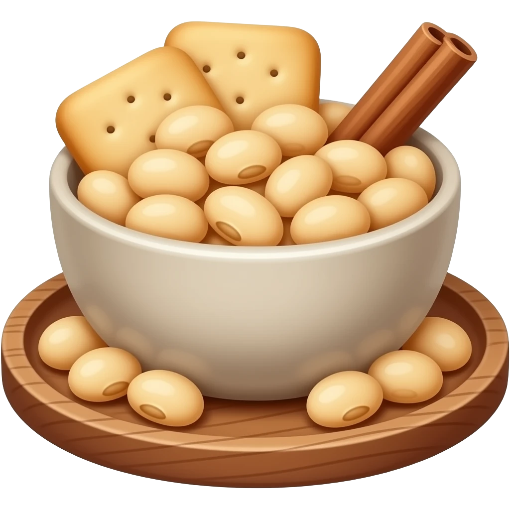 Un plato de unas habichuelas licuadas con galletitas de leche encima y una astilla de canela en un tazón emoji