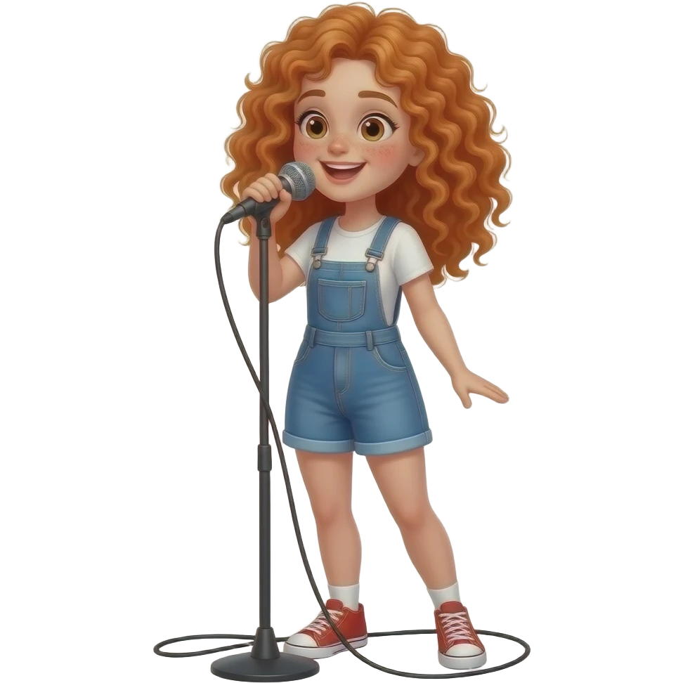 Fille rousse bouclés tâches de rousseur chante emoji