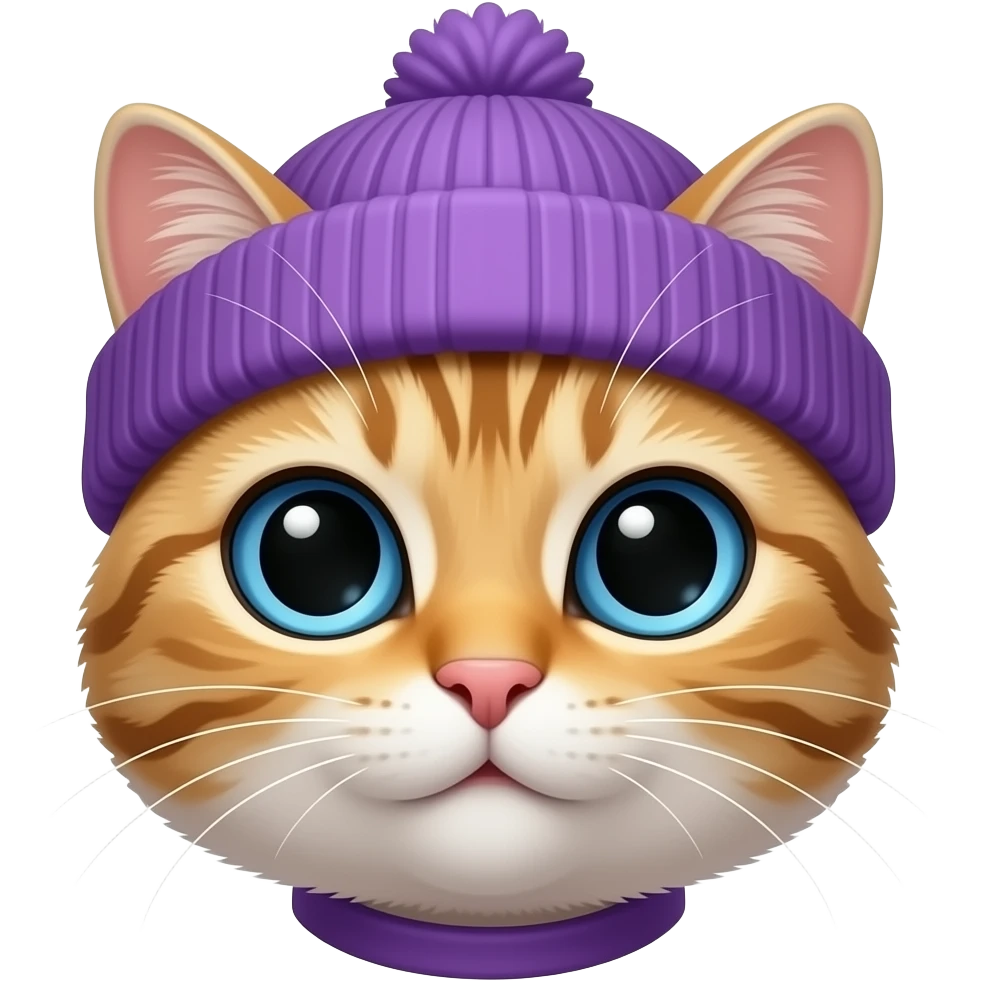 cat wearing purple beanie, face emoji