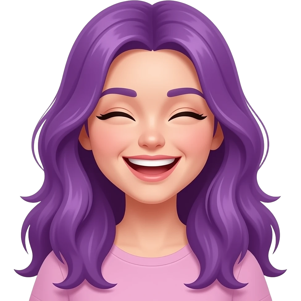 A YOUNG WOMAN WITH LONG PURPLE HAIR IS LAUGHING emoji