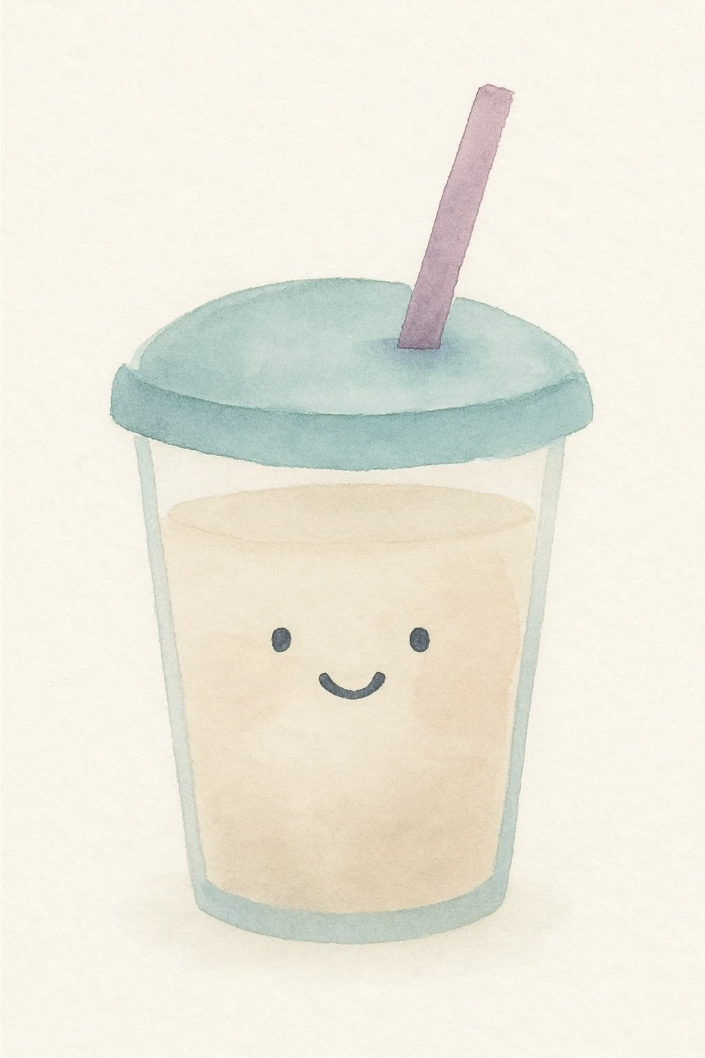 watercolor style drink with a soft, whimsical look and a cute face emoji