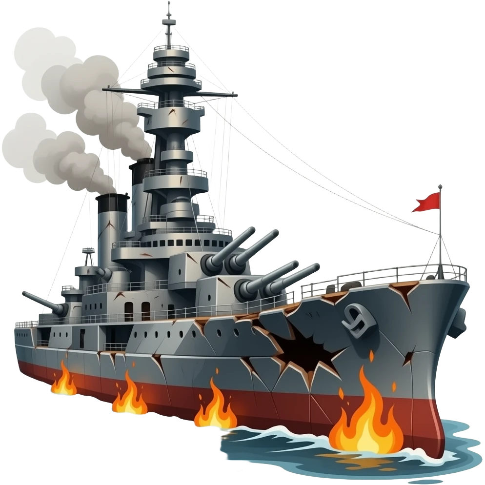 damaged warship smoking fire emoji