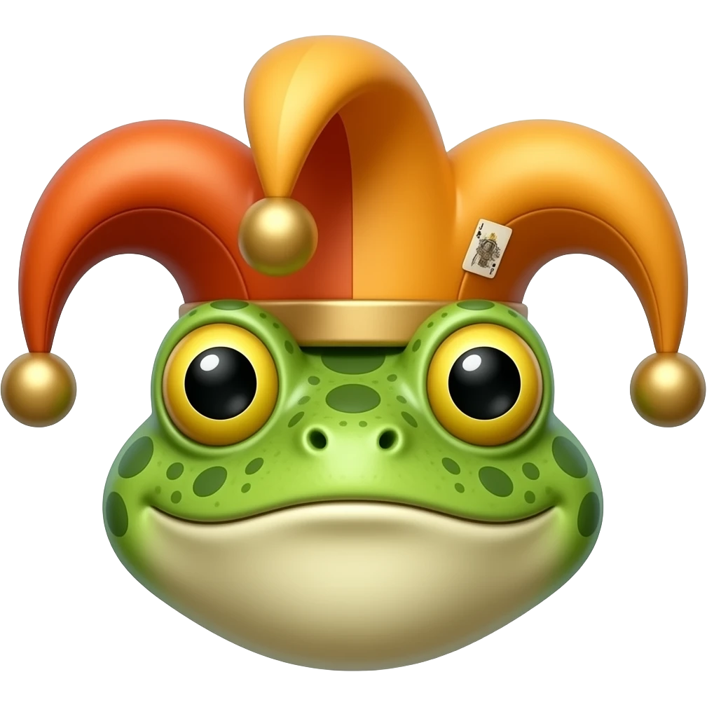 court jester frog medieval, single poker card joker clearly visible, orange, face only, court jester cap emoji
