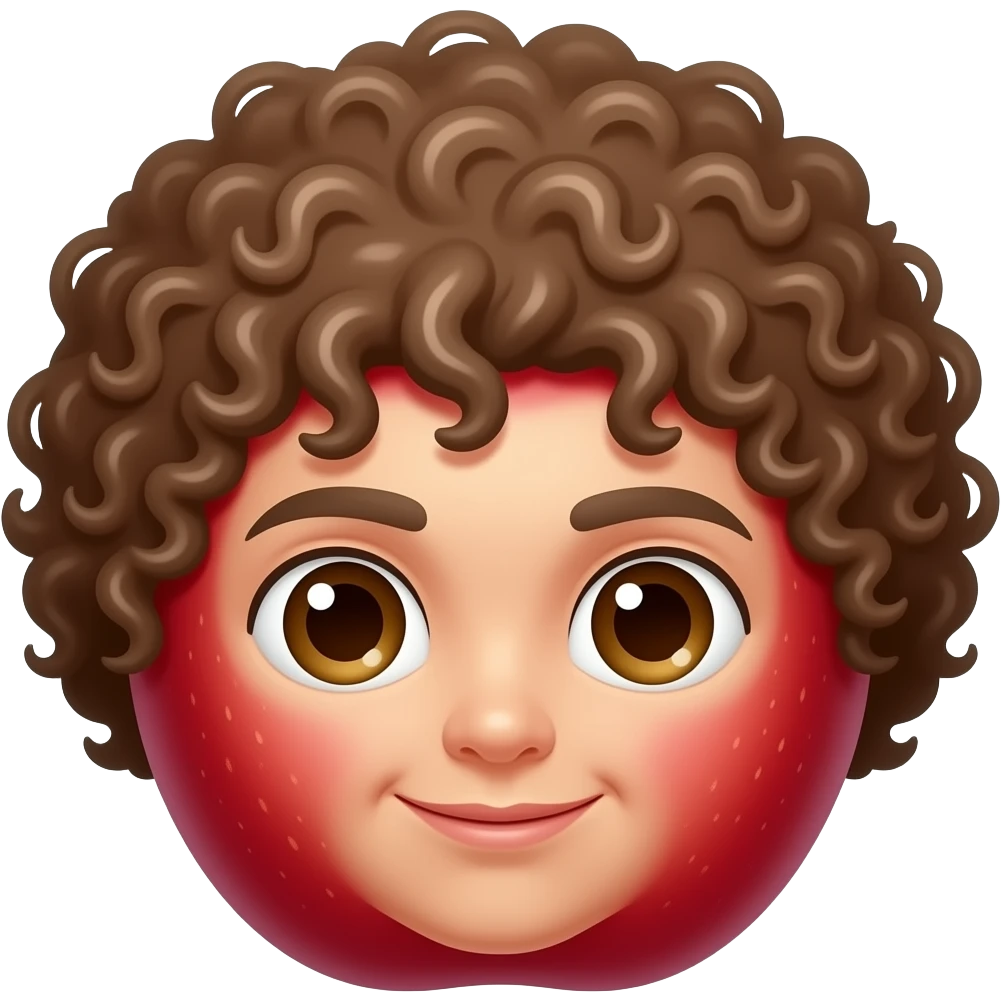 apple with face and curly hairs emoji
