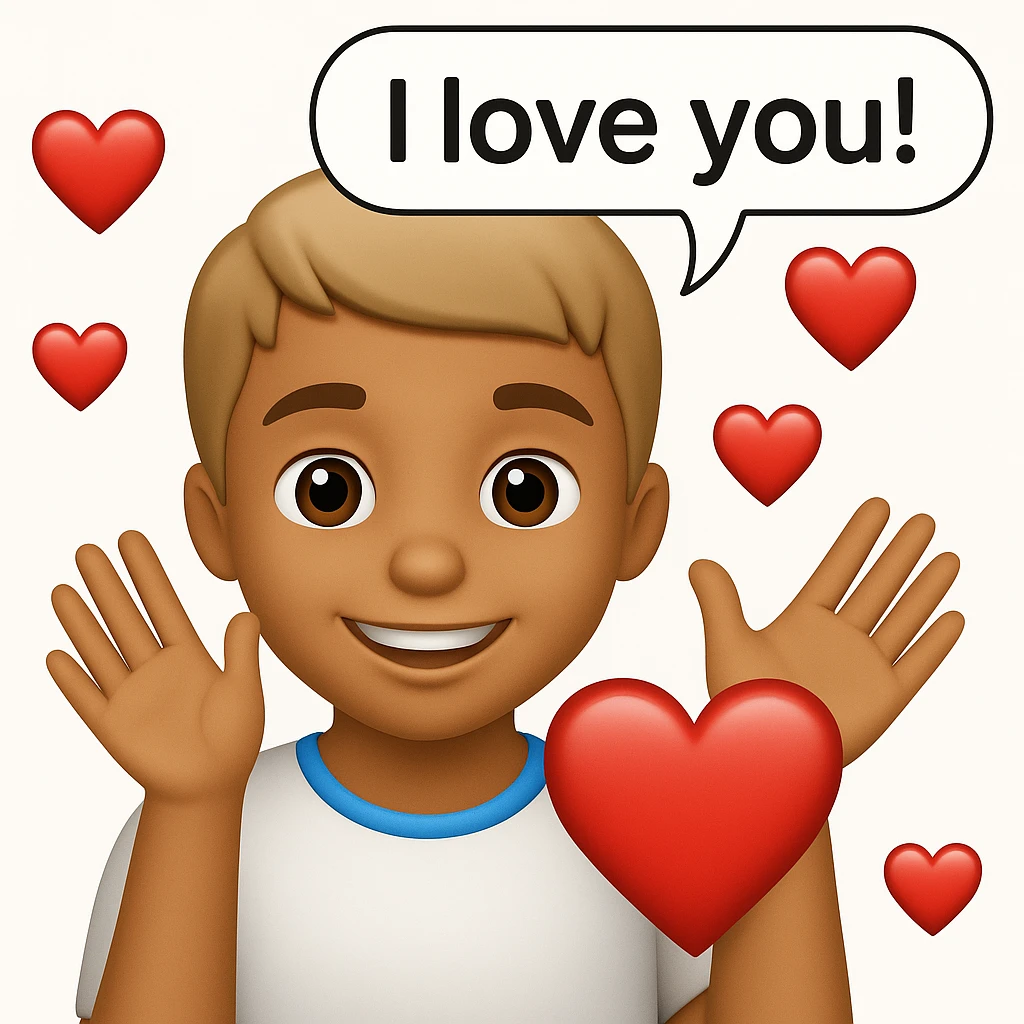 Add a speech bubble with the greeting 'I love you!' to the image, keeping the emoji style warm and loving emoji
