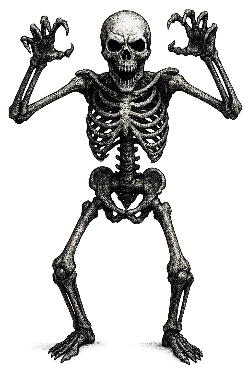 Halloween skeleton, make scary position, remove background   emoji