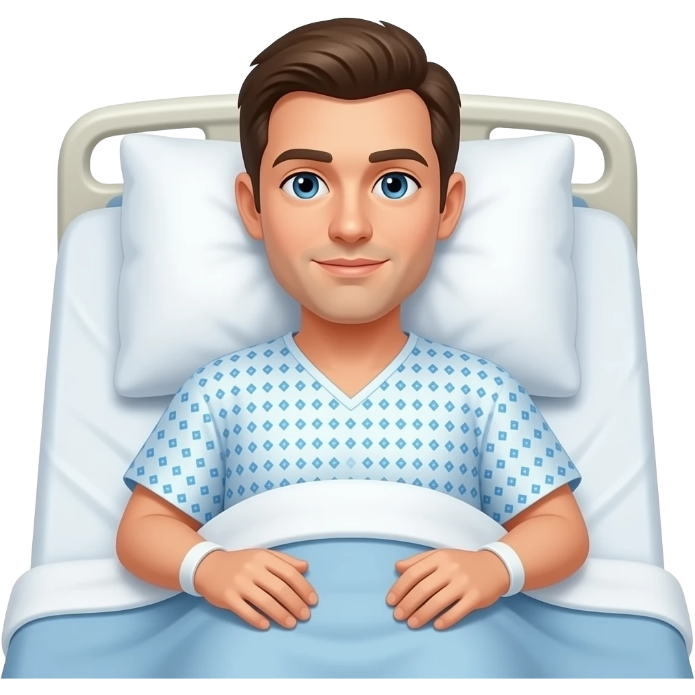 A man laying on a hospital bed with hospital clothes on emoji