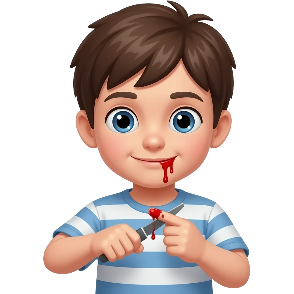 A kid cutting his finger, a little amount of blood emoji