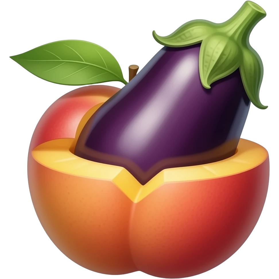 Eggplant emoji inserting in to the peach emoji emoji
