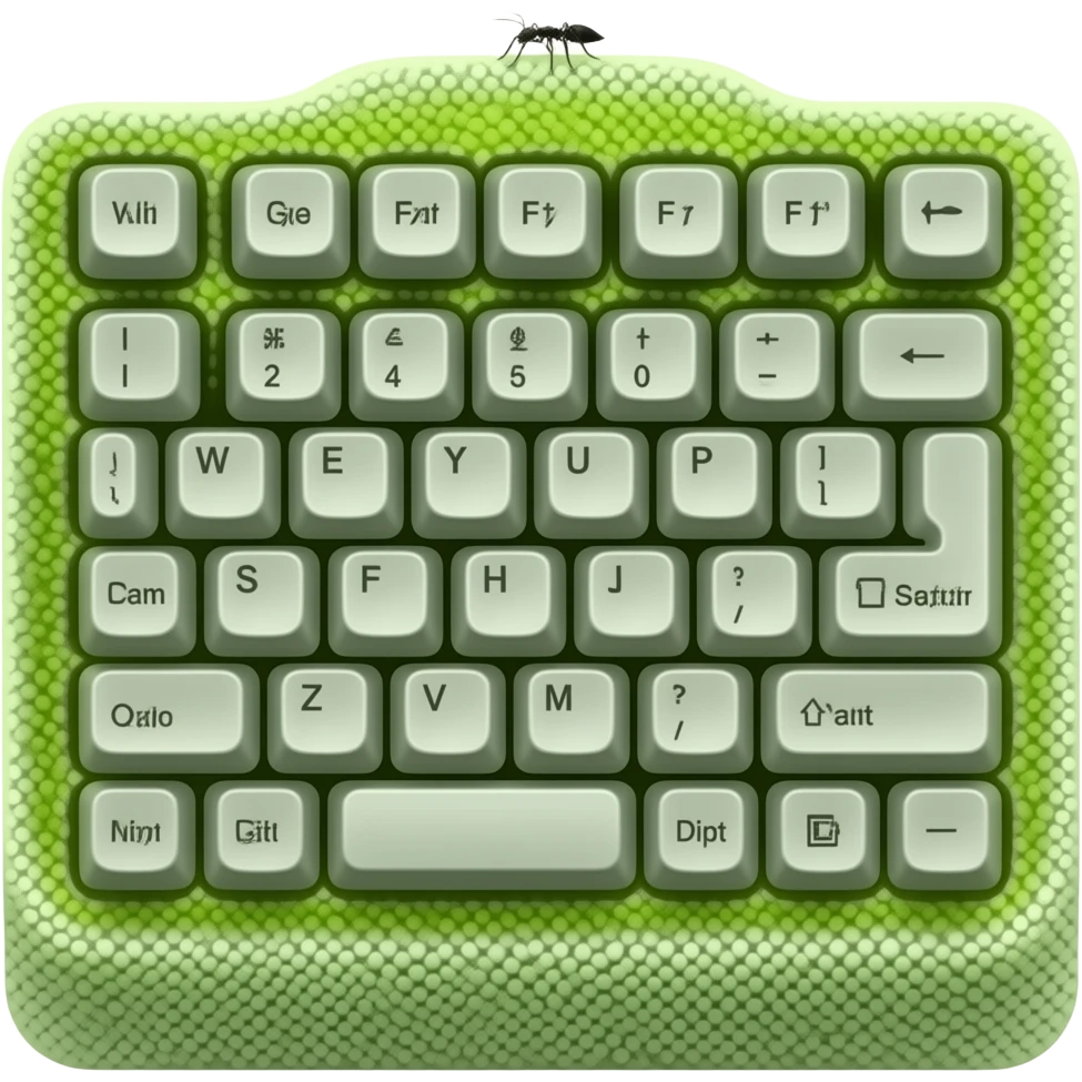 antfarm keyboard, in the shape of a standard computer keyboard, with an ant climbing on top of it emoji
