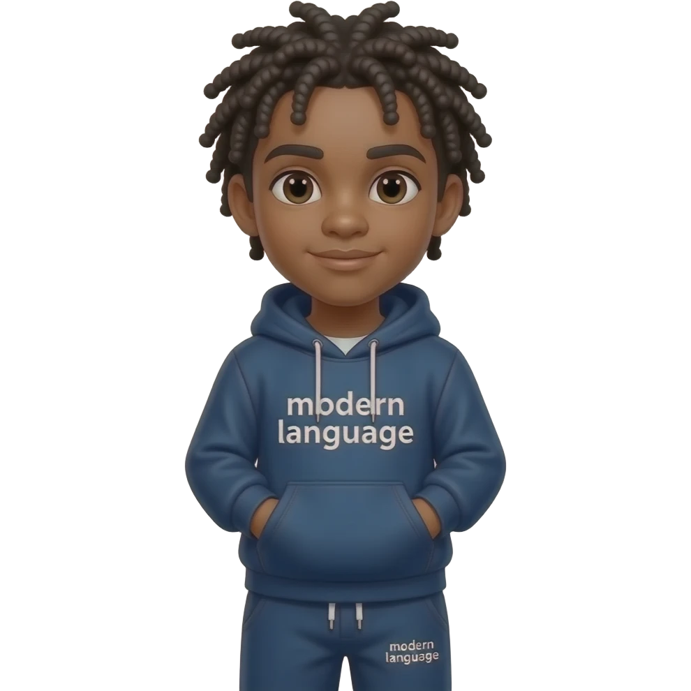 hoodies say modern language and left hand corner sweatpants says modern language black boy with braids make emoji emoji