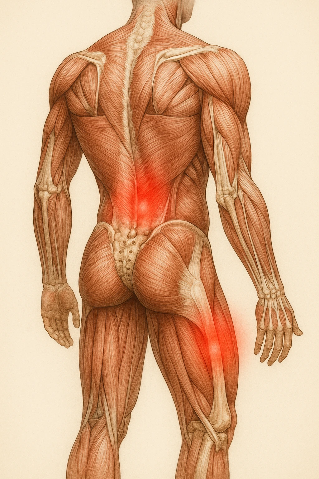 corpo umano anatomico con mal di schiena e al ginocchio, iperrealistico 4k emoji