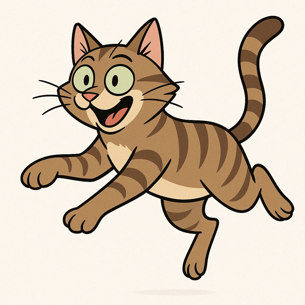 jumping european shorthair cat, cartoon style, playful expression, white background emoji