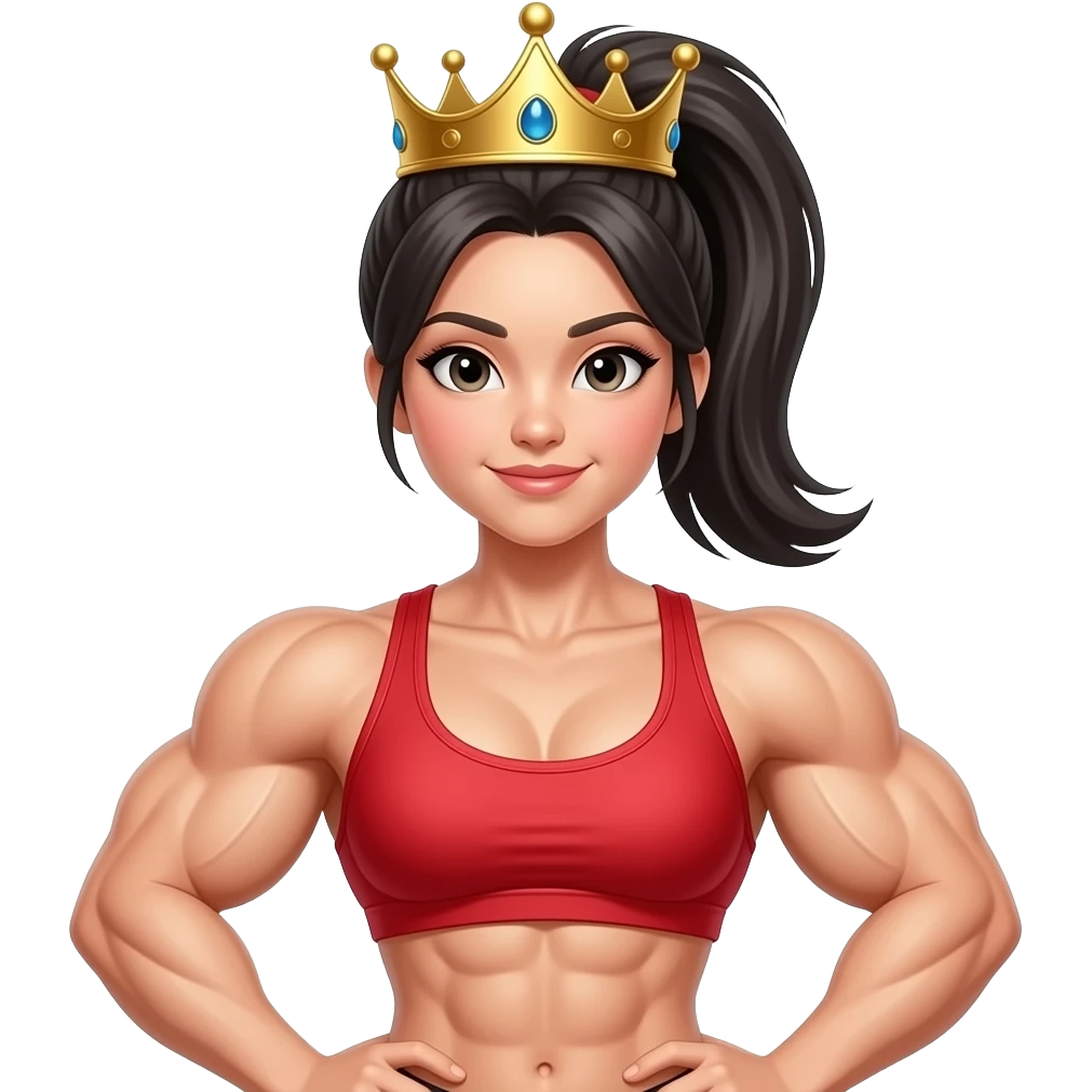 cute ponytail chinese female bodybuilder with a crown emoji