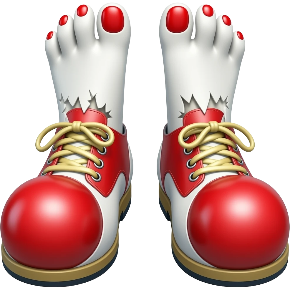 White toes with red toenails ripping of clown shoes emoji