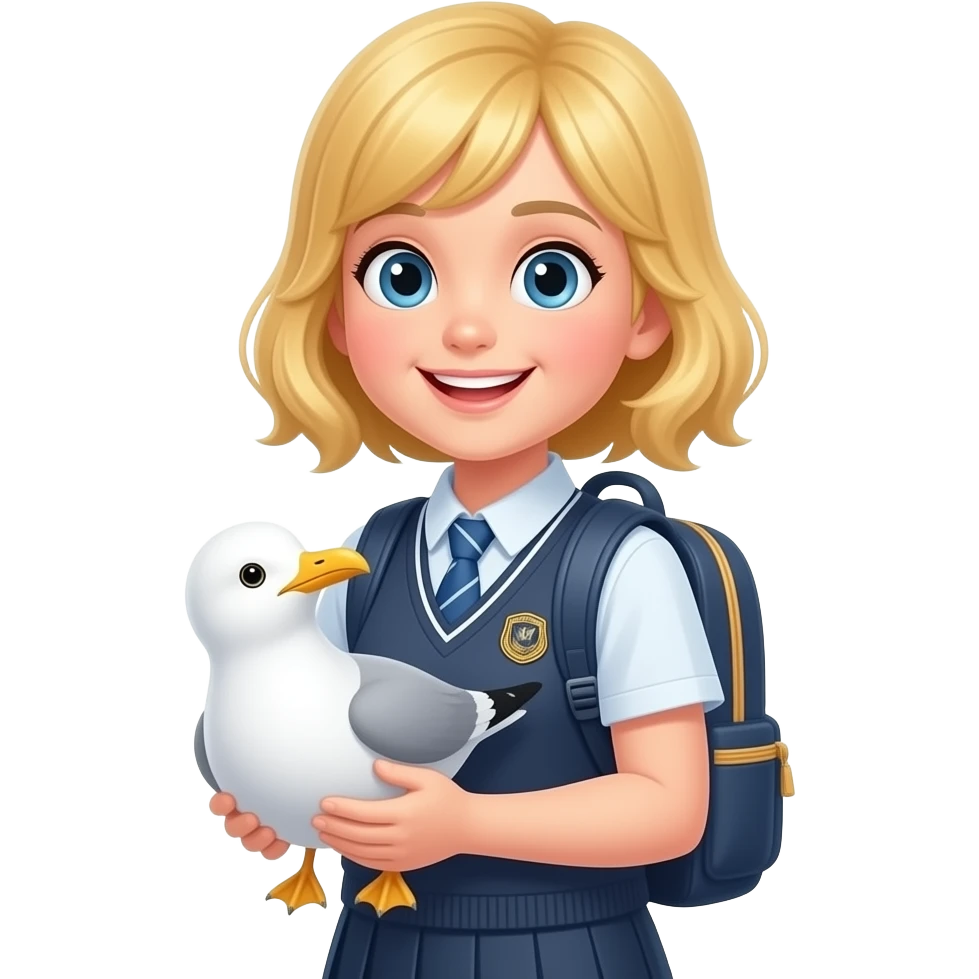 Seagull girl with blonde hair  attending preschool with baby back pack without the classroom background emoji