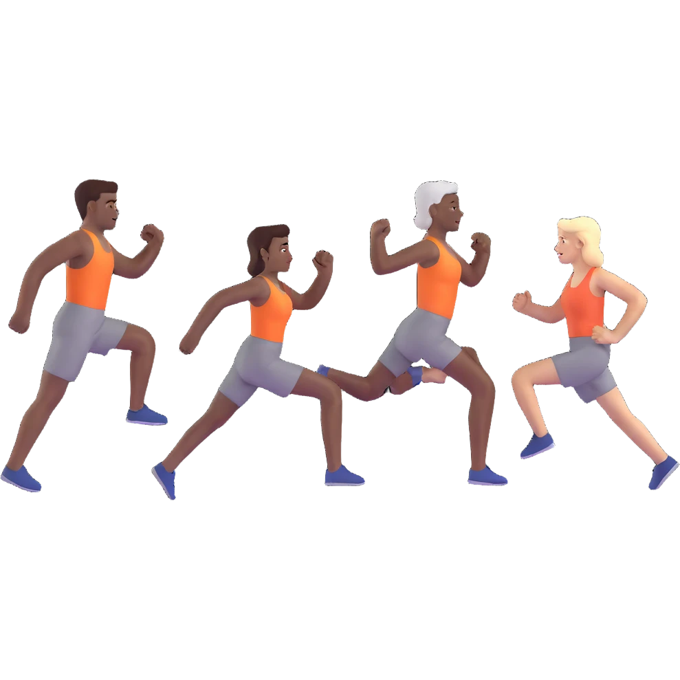 3 friends exercising together, one black person and two white people emoji