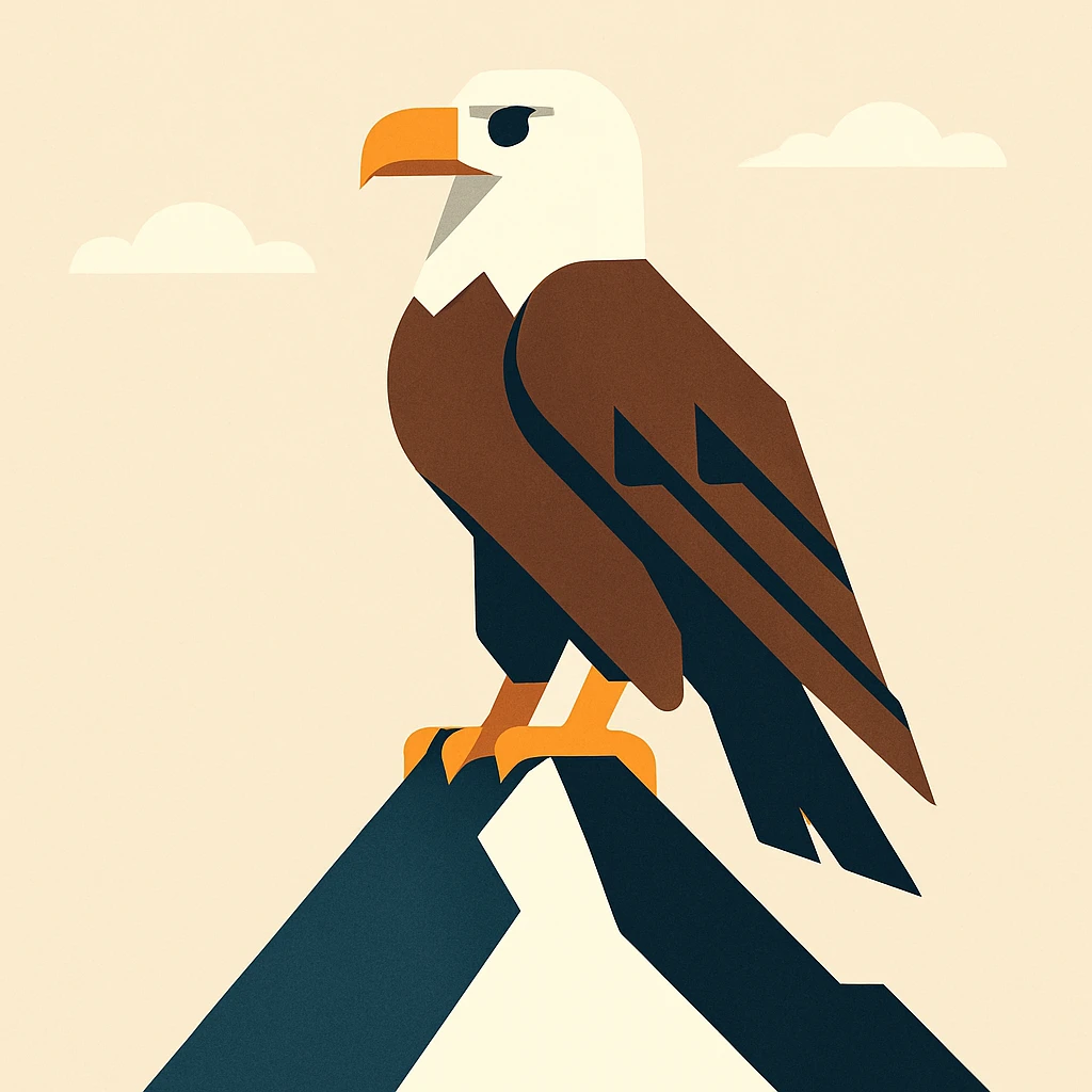 Flat design style eagle in the peak emoji