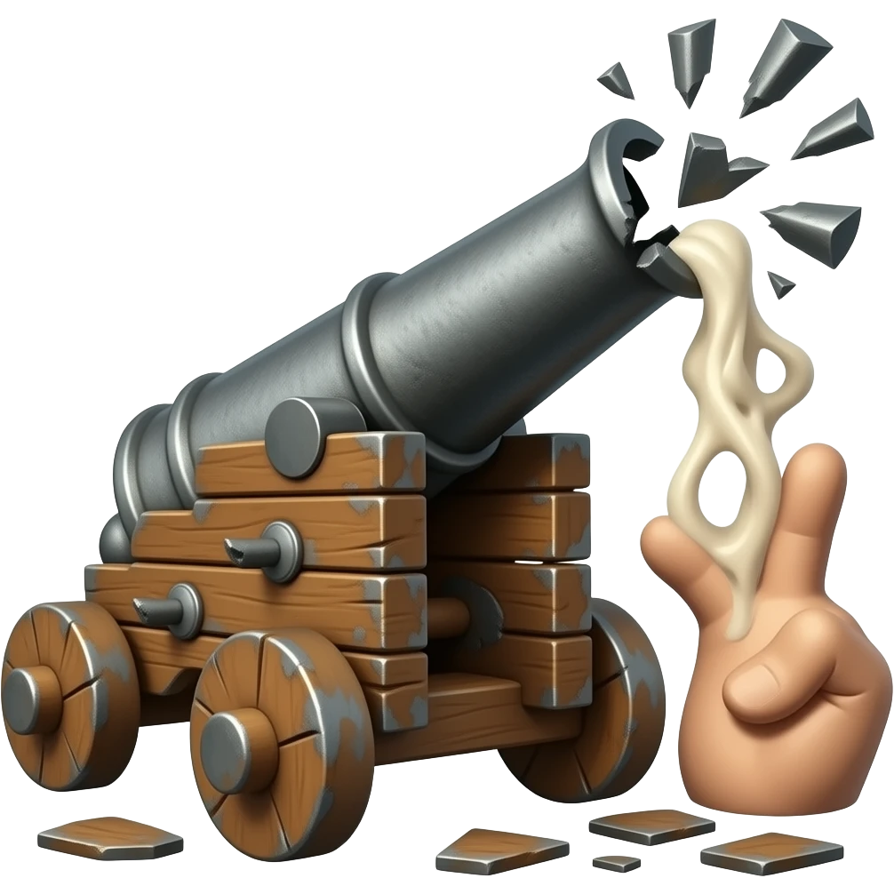 broken cannon with flabby neck emoji