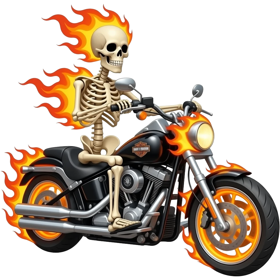 Skeleton on fire riding. Harley davidson on fire emoji
