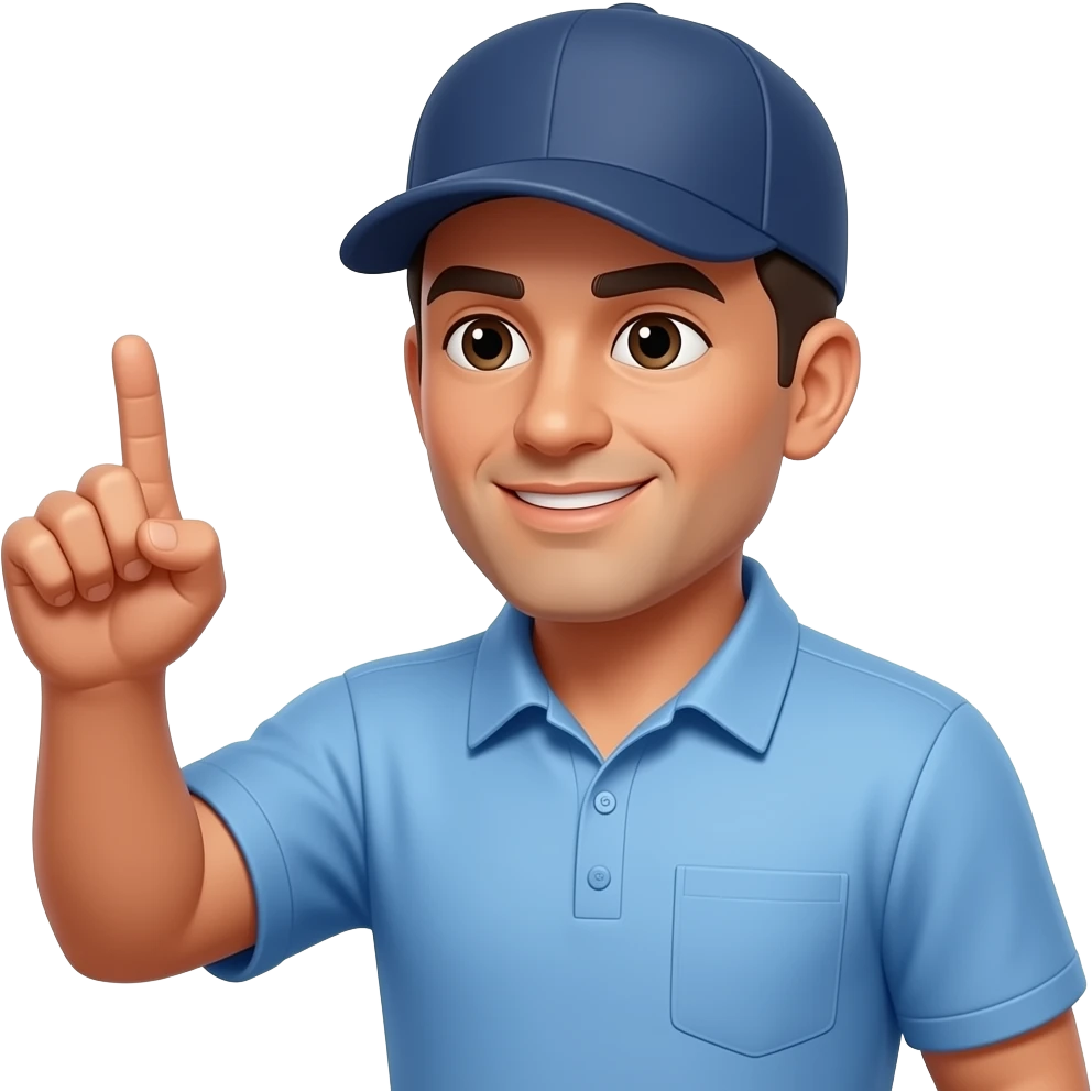 umpire with out signal with finger blue plain shirt and round hat on head emoji