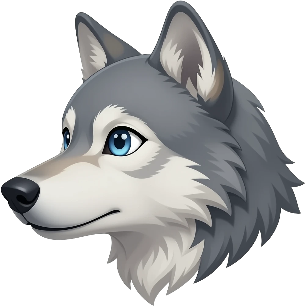 A little bit gorgeous gray wolf head anime eyes have a white eyes realistic Turn sideways light blue gray eyes But see  like anime eyes emoji