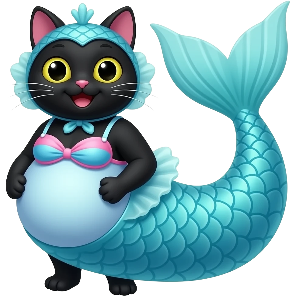Giant black cat mermaid costume happy with a  very huge pregnant tail emoji