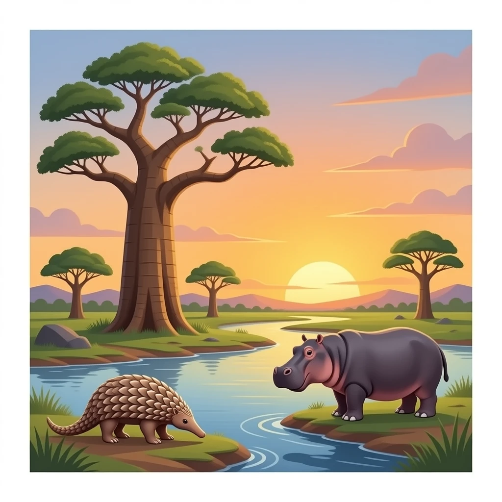 Boabab pangolin hippopotamus sunset river emoji