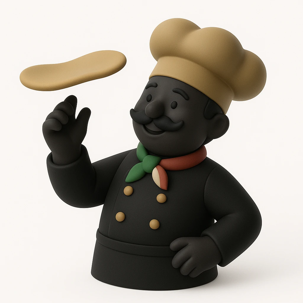 smiling Italian chef spinning pizza dough emoji