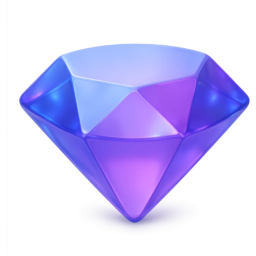 {
  "title": "3D Skeuomorphic Emoji Icon Schema",
  "type": "object",
  "properties": {
    "object": {
      "type": "string",
      "description": "Name of the object to be represented (e.g., 'money bag', 'camera', 'pizza')."
    },
    "style": {
      "type": "string",
      "enum": ["3D skeuomorphic emoji"],
      "description": "Visual style to be used for rendering."
    },
    "materials": {
      "type": "object",
      "properties": {
        "base": {
          "type": "string",
          "description": "Primary material texture, e.g., 'smooth cloth', 'metallic', 'plastic'."
        },
        "details": {
          "type": "array",
          "items": { "type": "string" },
          "description": "Secondary materials or embellishments (e.g., rope, buttons, stitching)."
        }
      }
    },
    "colors": {
      "type": "object",
      "properties": {
        "baseColor": {
          "type": "string",
          "description": "Main color of the object (e.g., '#F5DEB3' for a beige sack)."
        },
        "accentColors": {
          "type": "array",
          "items": { "type": "string" },
          "description": "Accent or highlight colors (e.g., yellow for dollar sign)."
        }
      }
    },
    "lighting": {
      "type": "object",
      "properties": {
        "type": {
          "type": "string",
          "enum": ["soft", "ambient", "studio"],
          "description": "Lighting type used to shade and define volume."
        },
        "shadows": {
          "type": "boolean",
          "description": "Indicates if soft drop shadows are used."
        }
      }
    },
    "geometry": {
      "type": "object",
      "properties": {
        "dimensionality": {
          "type": "string",
          "enum": ["3D"],
          "description": "Indicates that object is rendered in 3D."
        },
        "roundedEdges": {
          "type": "boolean",
          "description": "Indicates if object has smooth, rounded edges."
        }
      }
    },
    "expression": {
      "type": "string",
      "enum": ["playful", "realistic", "friendly"],
      "description": "Overall emotional tone of the icon."
    },
    "background": {
      "type": "string",
      "enum": ["transparent", "white", "gradient"],
      "description": "Background type for the rendered emoji."
    }
  },
  "required": ["object", "style", "materials", "colors", "lighting", "geometry", "expression", "background"]
}

diamond emoji