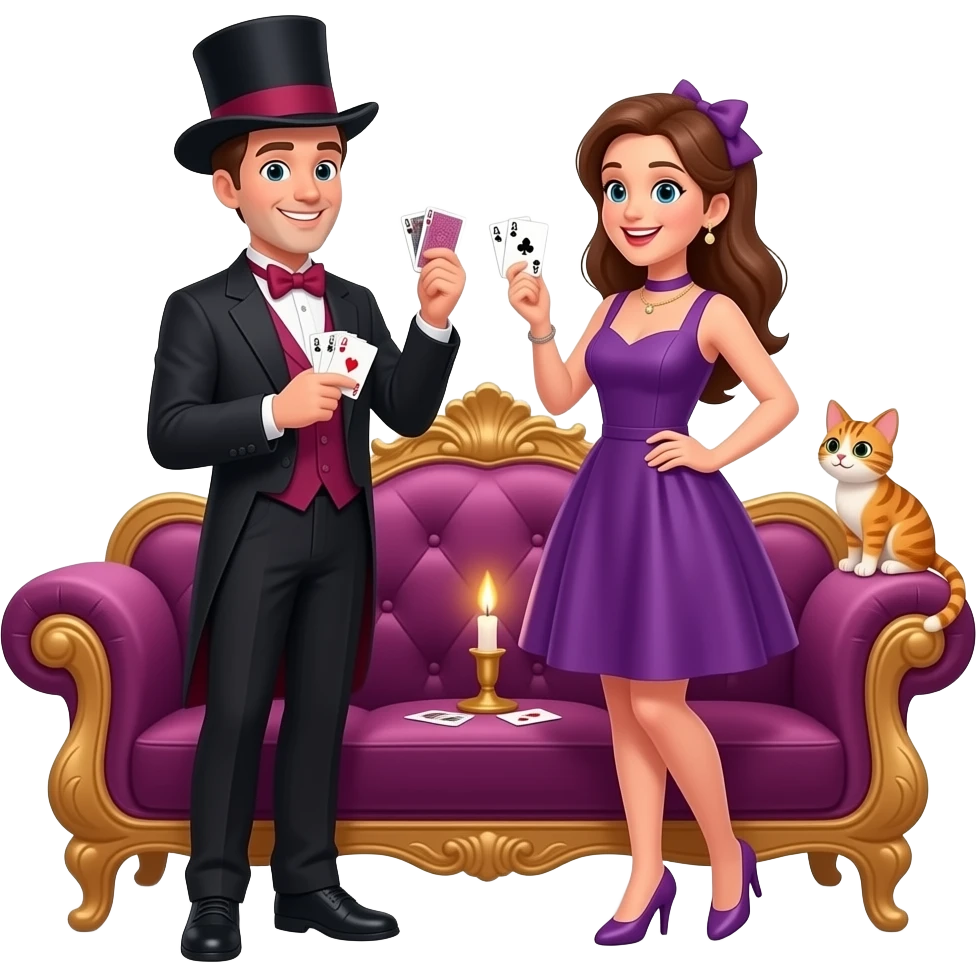 magician couple and their pet cat emoji