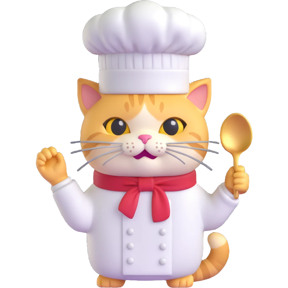 Make the chef cat's gold earring much bigger, keeping the same 3D emoji style with no background. emoji