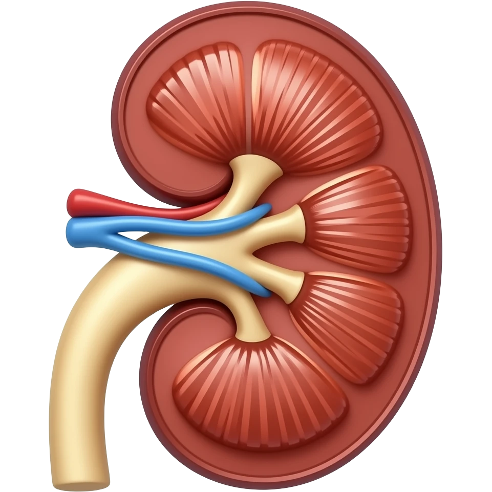 anatomic kidney image, with big kidney stone emoji